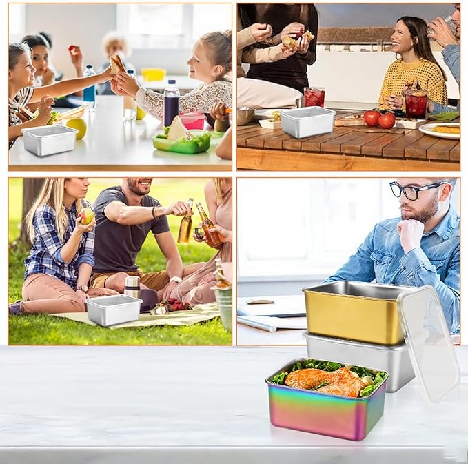 Stainless Steel Food Storage Containers Bento Box, Set of 4, Leak Resistant, Ideal for Lunch Meal Prep & Leftovers-Rainbow