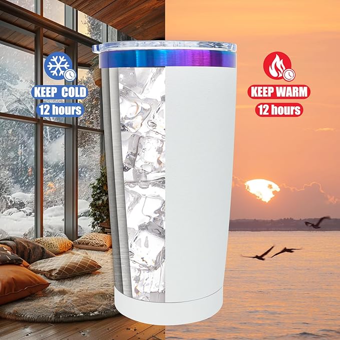 20 oz Tumbler Stainless Steel Tumbler with Lid and Straw, Double Wall Vacuum Insulated Travel Coffee Mug for Laser Engrave, Powder Coated Cup for Hot and Cold Drinks (White,1 pack)