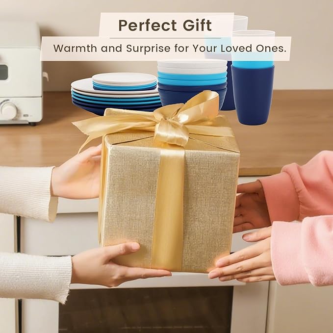 Homienly 24 PCS Wheat Straw Dinnerware Set for 6, Dinner Plates,Dessert Plates,Cereal Bowls,Drinking Cups,Unbreakable Dishwasher and Microwave Safe Dish Sets for Kitchen,Outdoor - Island Series