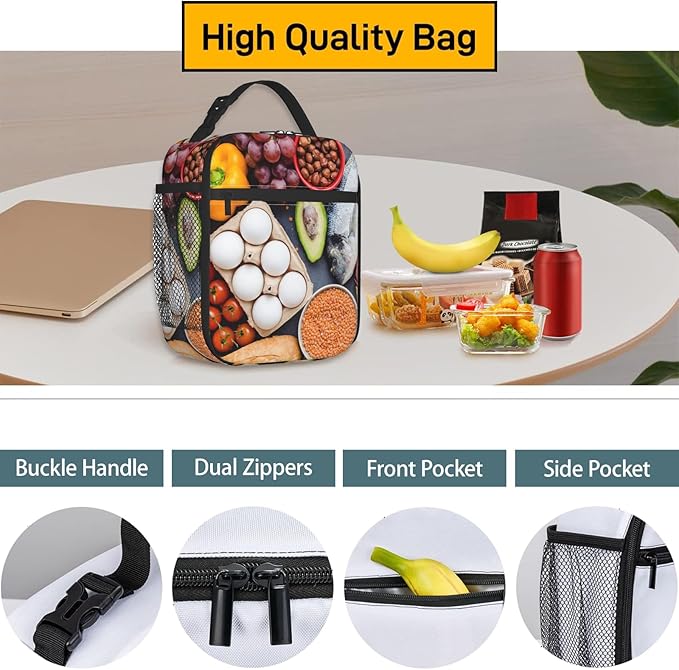 Animal Polyester Lunch Box for Kids Teen,Cute Reusable Thermal Lunch Bag for Adult Women,Colorful Insulated Tote Cooler Bags for School,Work,Picnic,Travel,Playful Safari Theme