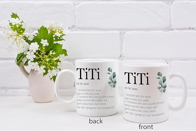 QASHWEY Titi Gifts Coffee Mug, Titi Aunt Auntie Gifts from Nephew Niece, AuntMug, Mothers Day Christmas Mug Tea Cup Gifts for Titi Aunt Auntie, TitiDefinition Coffee Cups Ceramic 11oz
