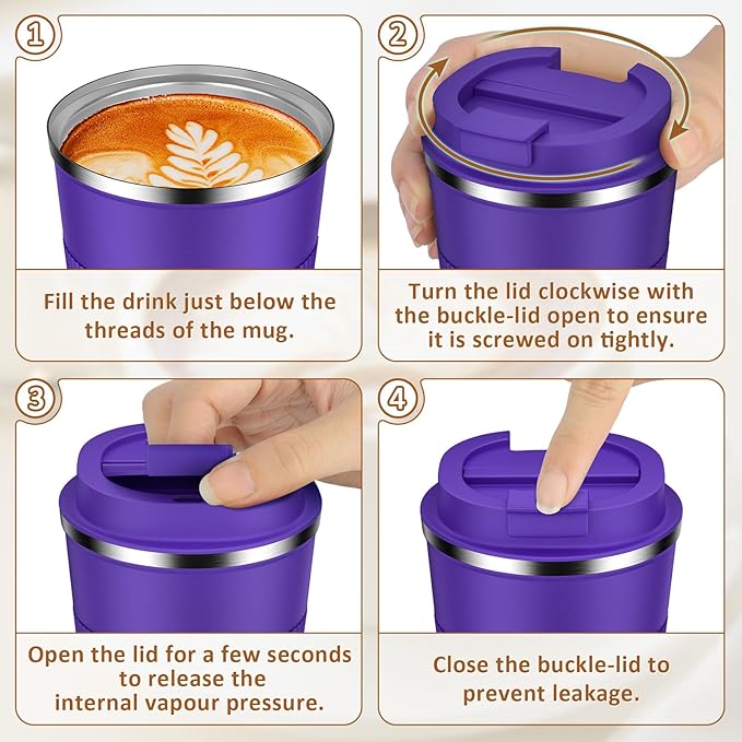 KETIEE 12oz Coffee Mug: Vacuum Insulated Coffee Cup with Leakproof Lid, Travel Coffee Mug Stainless Steel Double Walled Reusable Coffee Cup for Hot and Cold Water Coffee (Purple)