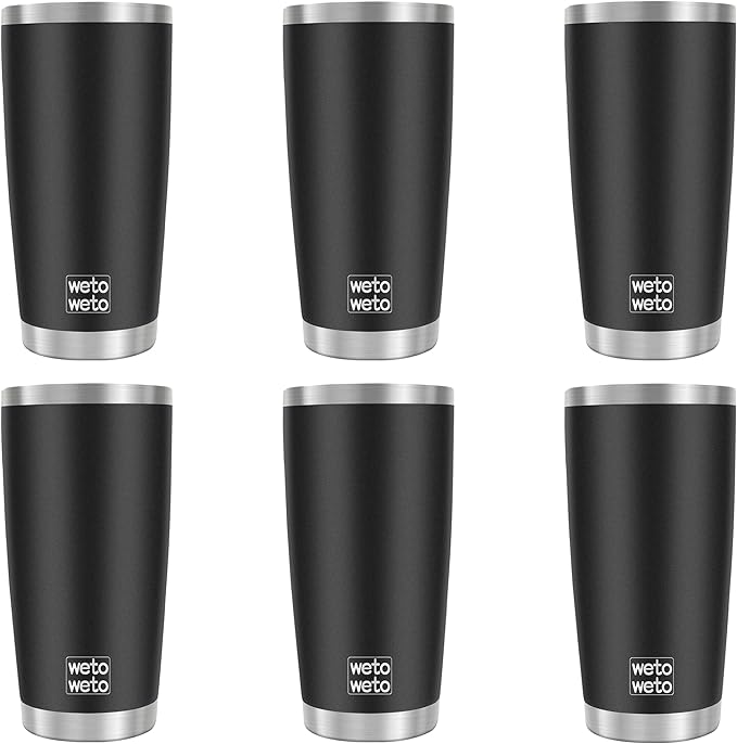 WETOWETO 20oz Tumbler, Stainless Steel Vacuum Insulated Coffee Travel Mug, Double Wall Powder Coated Insulated Coffee Mug Travel Mug with Lid Thermal Cup for Outdoor, Black, 6 Pack