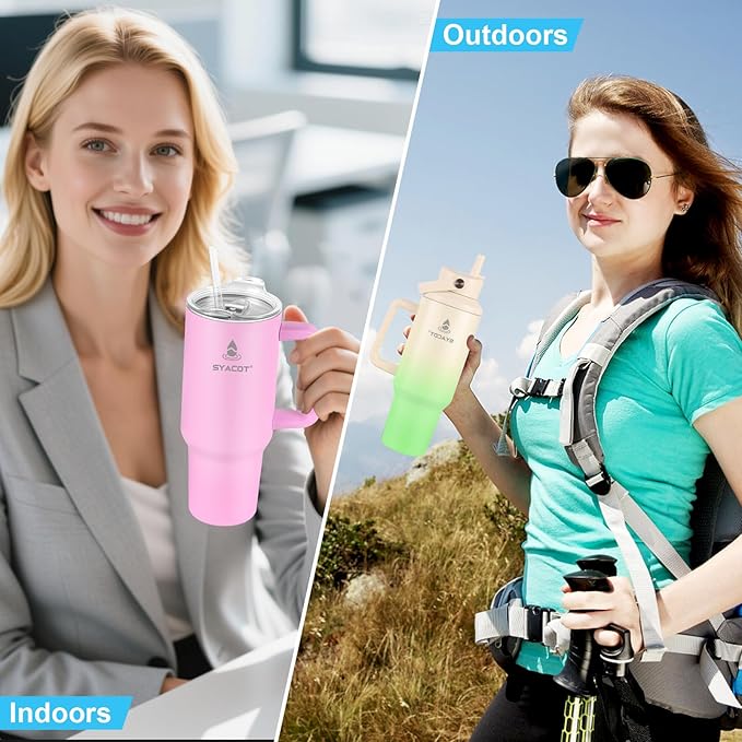 40 oz Tumbler with Handle and Straw or Convert to 40 oz Insulated Water Bottle Fits in Cup Holder. Stainless Steel Metal Water Flask with 2 Lids for Travel,Camping,Gym Sports Coffee Mug Thermal Cup