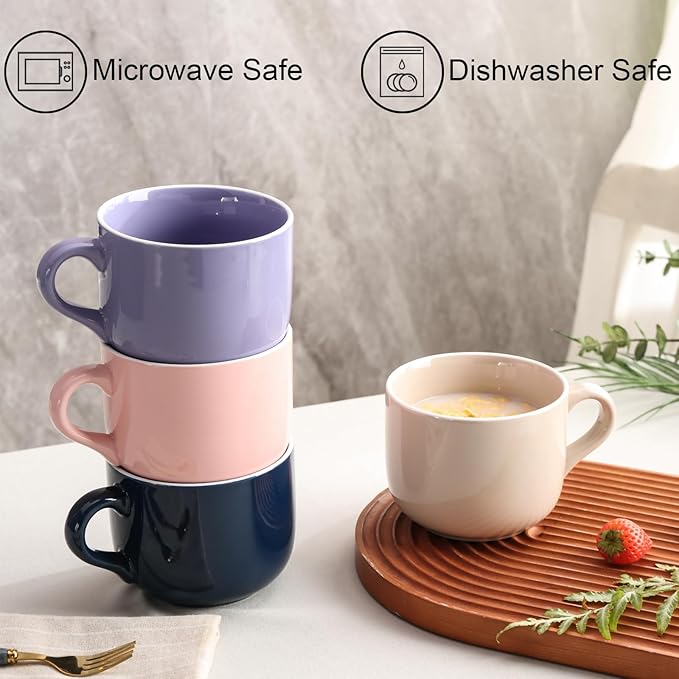 21 OZ Large Soup Mugs with Handles Microwave Safe, Oven Proof Soup Bowls, Porcelain Soup Cup for Dishwasher, Home, Office, Breakfast, Tea Parties, Dinner, Pink