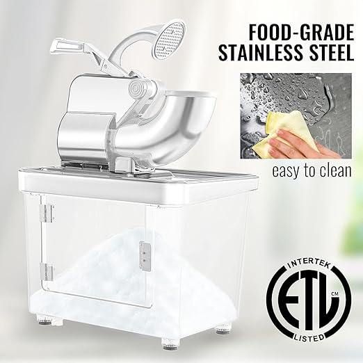 VEVOR 110V Commercial Ice Crusher 661LBS/H, ETL Approved 300W Electric Snow Cone Machine with Dual Blades, Stainless Steel Shaved Ice Machine with Safety On/Off Switch for Family, Restaurants, Bars