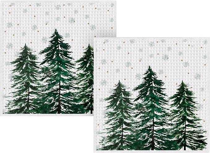 Artoid Mode Snowflakes Xmas Tree Christmas Kitchen Dish Cloths, 12x12 Inch Quick Dry Microfiber Dishcloths for Kitchen Dish Rags Set of 2