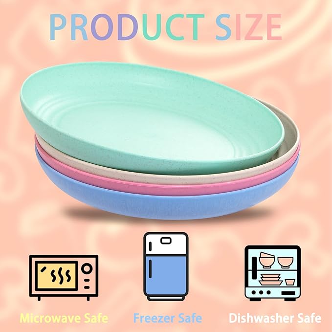 supernal 16pcs 10" Wheat Straw Plates,Deep Dinner Plates,Unbreakable Dinner Plates,Plastic Plates Reusable,Lightweight Microwave Dishwasher Safe-Beige,Blue,Pink,Green for Picnic,Birthday,Camping