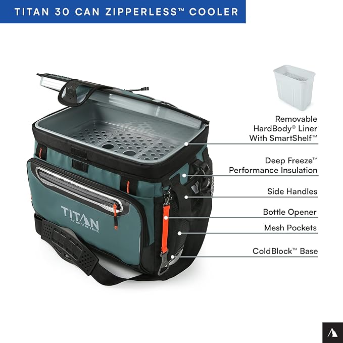 Titan by Arctic Zone Deep Freeze Cooler - Zipperless Hardbody Cooler - Deep Freeze Insulation, HardBody Liner, and SmartShelf