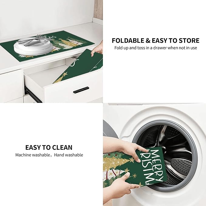 Christmas Dish Drying Mat for kitchen Counter Microfiber Merry Christmas Dish Drying Mat for Dishes Absorbent Reversible Large Kitchen Dish Drying Pad Rack Mat 18x24 Inch