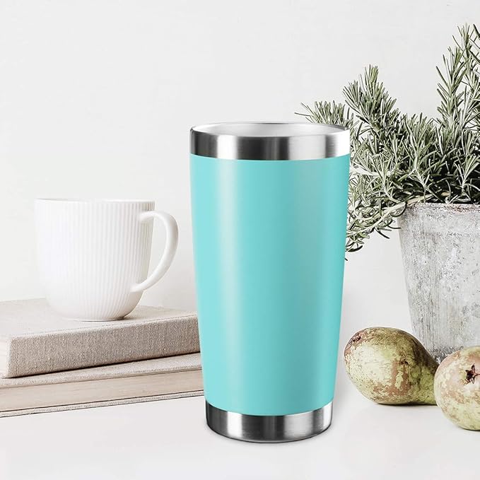 20oz Tumbler Bulk Stainless Steel Vacuum Insulated Tumblers with Lid Double Wall Travel Mug Powder Coated Coffee Cup, Suitable for Ice Drinks and Hot Beverage (Light blue 1pack)