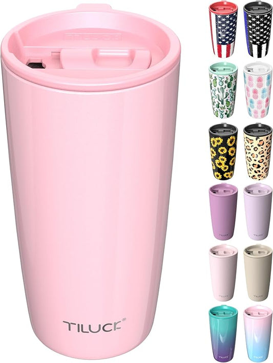 TILUCK 20 oz Tumbler with Leak-Proof Lid, Vacuum Insulated Stainless Steel Coffee Mug, Double-Walled Travel Tumbler for Hot and Cold Drinks(GlitterPink, 20oz)