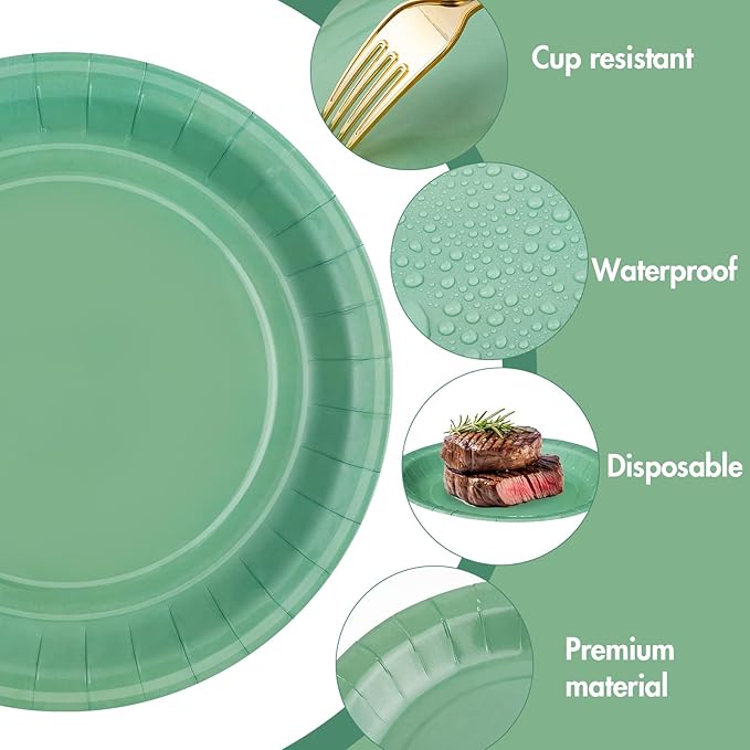 Zhehao 60 Pcs Sage Green Dusty Pink Paper Plates 9 Inch Disposable Summer Plates Party Decoration for Birthday Picnic Spring Wedding Baby Shower