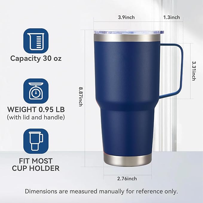 30 oz Tumbler with Handle and Lid, Stainless Steel Tumblers Bulk Double Wall Vacuum Insulated Travel Mug Leak Proof Cup Keep Drinks Cold and Hot Navy, 8 Pack