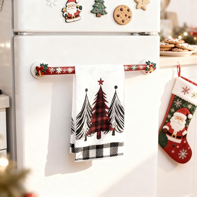 Black & White Buffalo Plaid Christmas Kitchen Towels Set of 2 | 18x26 Inch Dish Towels with Xmas Tree Holiday Decor for Farmhouse Kitchen & Bath