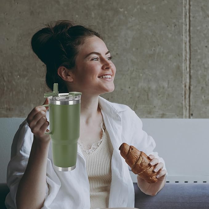 HASLE OUTFITTERS 30oz Tumbler With Handle, Insulated Travel Coffee Mug With Straw Leak-Proof Double Wall Stainless Steel Vacuum Tumblers Metal Cup with Straw for Hot and Cold Drink