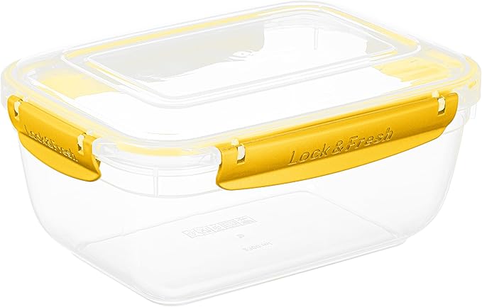 Superio Lock and Fresh Airtight Food Storage Containers with Lids for Kitchen Pantry Organization, BPA Free, Lunch, and Meal Prep Plastic Containers, 80 oz. Rectangular Sealed Container, Yellow