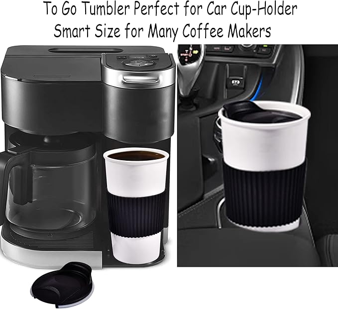 Ceramic Travel Coffee Mug with Non-Slip Silicone Sleeve, and Slider Splash Resistant Lid, To Go Tumbler for Car Cup Holder, Reusable White Coffee Cup, Gifts for Women Men Him Her, 12 oz, Black