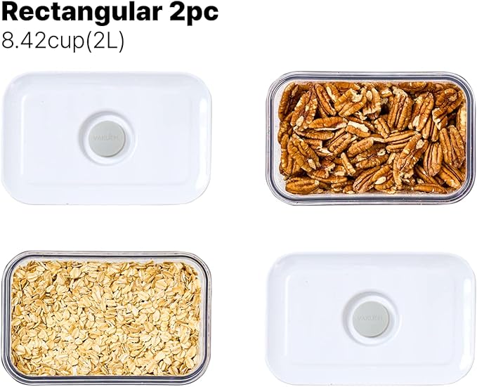 VAKUEN Premium Airtight Food Storage Containers, Rectangular 2PC-SET(2.11qt), Smart One-Click Seal Lid, 100% Leak Proof, Keep Food Fresh Longer, BPA-FREE, Dishwasher/Freezer & Microwave Safe