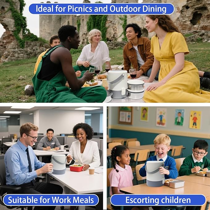 60.87oz Insulated Soup Container,Thermos Container For Hot Food,Contains 3 Tier Stainless Steel Leak Proof Stackable Thermal Food Jar,lunch box Containers For Office Picnic Travel Outdoors (White)