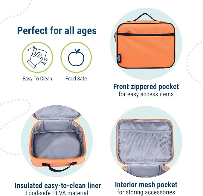 Wildkin Kids Insulated Lunch Box – Durable and Reusable for School & Travel - Bengal Orange