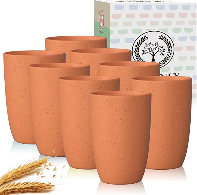 Homienly Plastic Cups Reusable Wheat Straw Cups 8 PCS a Good Alternative Plastic Water Glasses Unbreakable Drinking Cup Reusable Dishwasher Safe Microwave Safe Cups with Orange Color (20 OZ)