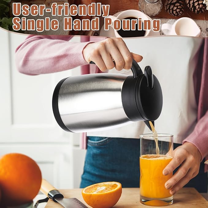 Uiifan 2 Pcs Thermal Coffee Carafe Insulated Stainless Steel Coffee Carafes for Keeping Hot and Cold Double Walled Vacuum Thermal Pot Flask with Brush for Water Milk Tea Home and Office(Silver,25oz)
