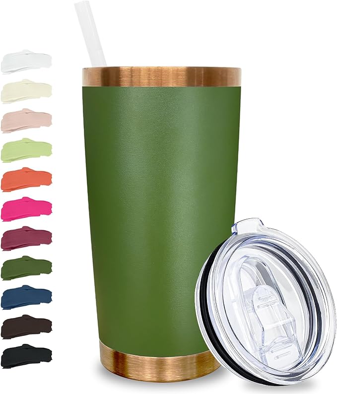 20 oz Tumbler Stainless Steel Tumbler with Lid and Straw, Double Wall Vacuum Insulated Travel Coffee Mug for Laser Engrave, Powder Coated Cup for Hot and Cold Drinks (Army Green,1 pack)