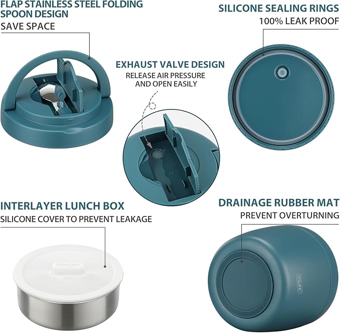 Soup Thermo for Hot Food Adults 32OZ Lunch Containers Wide Mouth Hot Food Jar Vacuum Insulated Stainless Steel Bento Box Leakproof with Spoon (Teal)