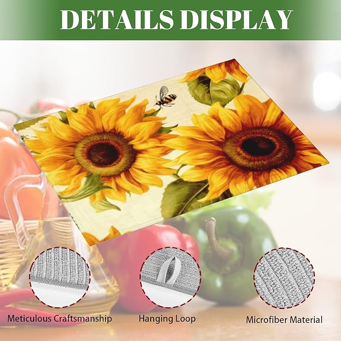 Sunflower Large Dish Drying Mats For Kitchen Counter Microfiber Kitchen Drying Mat XL Draining Pad Absorbent Quick Drying Dish Mat 18x24 Inch