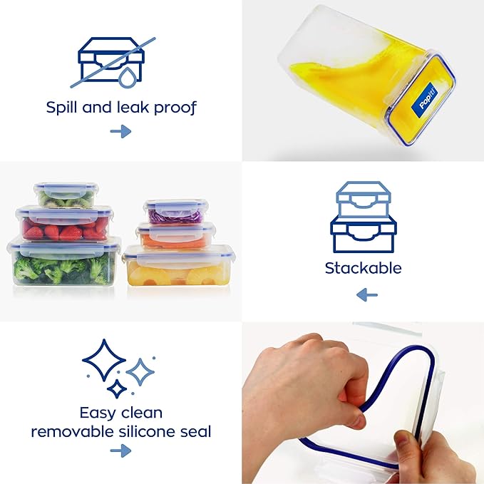 Popit! 8 Clear Food Storage Containers Set, Microwave and Freezer Safe, Little Big Box