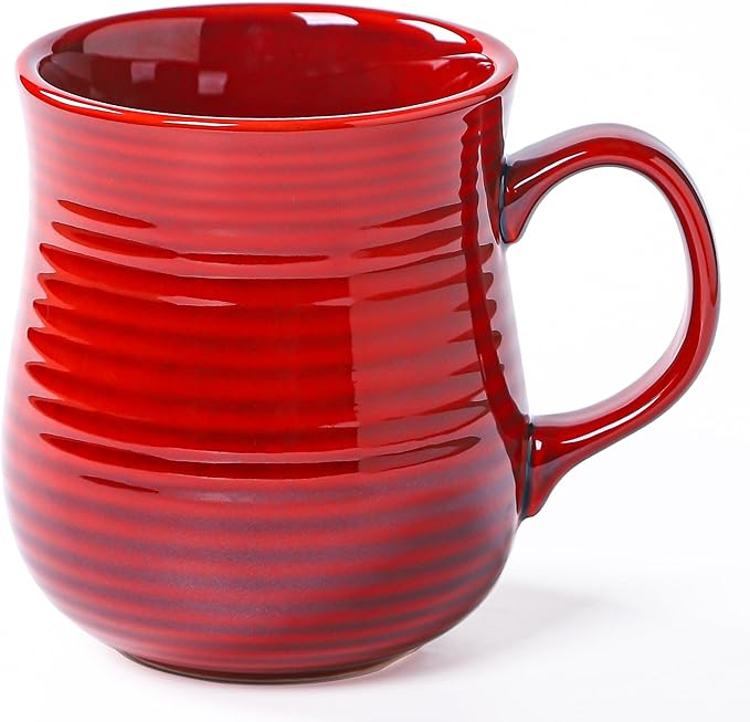 21 oz Large Ceramic Coffee Mugs, Pottery Mug Handmade, Ceramic Tea Cups with Handle for Office and Home, Dishwasher and Microwave Safe (Red)