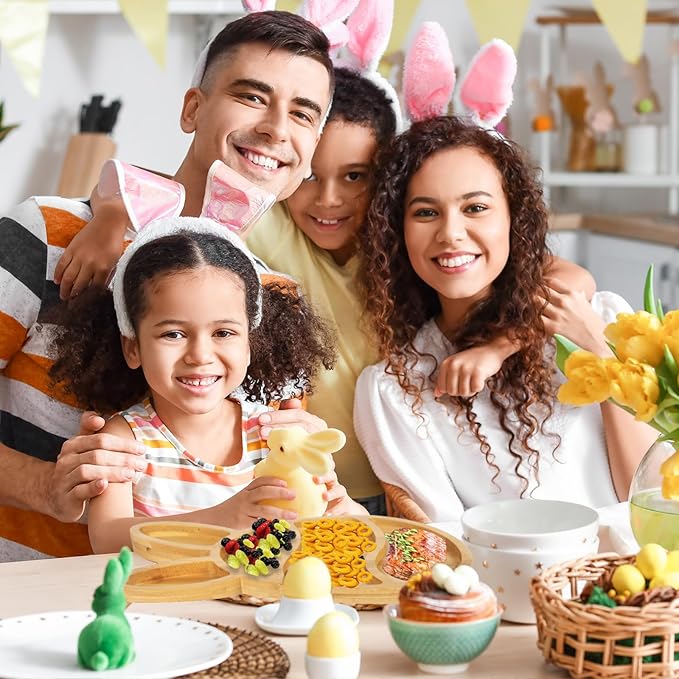 Wooden Bunny Plate, Easter Candy Dish Tray Platter Serving Dishes, Reusable Bunny Charcuterie Board, Funny Easter Party Decorations Bunny Decor (15.4"x9.3"x0.6")