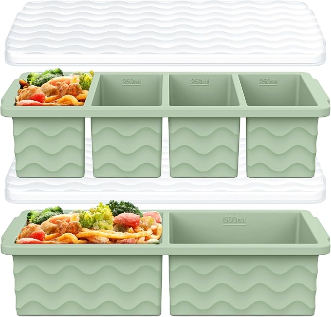 Silicone Freezer Molds for Soup with Lid, 1-Cup & 2-Cup Large Ice Cube Trays Food Storage Containers for Meal Prep, Freeze 250mL/125mL Portions – 2 Pack