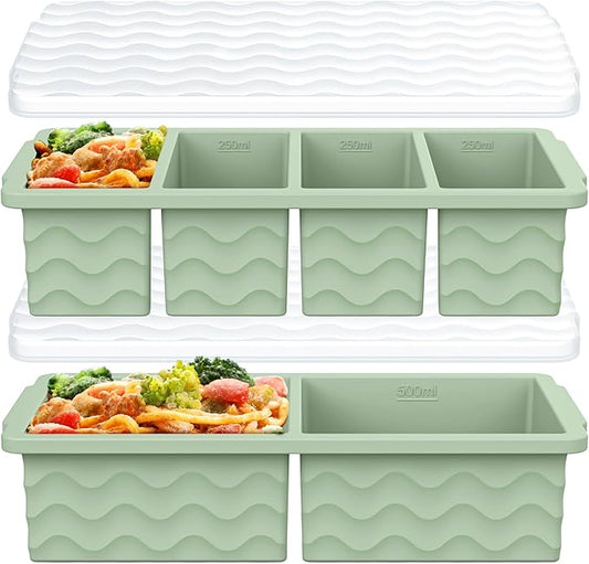 Silicone Freezer Molds for Soup with Lid, 1-Cup & 2-Cup Large Ice Cube Trays Food Storage Containers for Meal Prep, Freeze 250mL/125mL Portions – 2 Pack