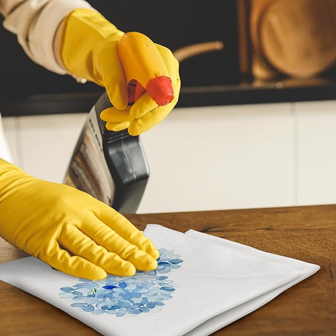 Blue Hydrangea Floral Hand Towels for Bathroom Spa Gym, Rustic Blue Floral Kitchen Towels, Aesthetic Hydrangea Flower Botanical Dish Tea Towels for Kitchen Decor, 16x24 Inch Set of 2