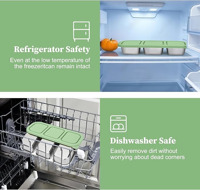 ﻿ 3 Compartment Stainless Steel Snack Containers with Silicone Lids, Reusable Food Storage Containers ，snackle box container for School ，Travel, Outdoor, Camping.