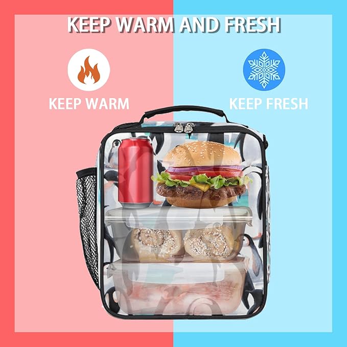 cfpolar Kids Penguin Lunch Bag, Reusable Insulated Lunch Box with Shoulder Strap, Thermal Cooler Lunch Tote, Leakproof, Multicolor, Animal Pattern