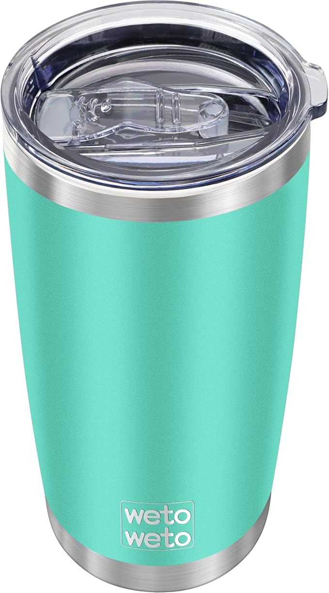WETOWETO 20oz Insulated Stainless Steel Tumbler, Double Wall Vacuum Leak-proof Travel Coffee Mug, Powder Coated Water Cup (Cyan, 1 Pack)