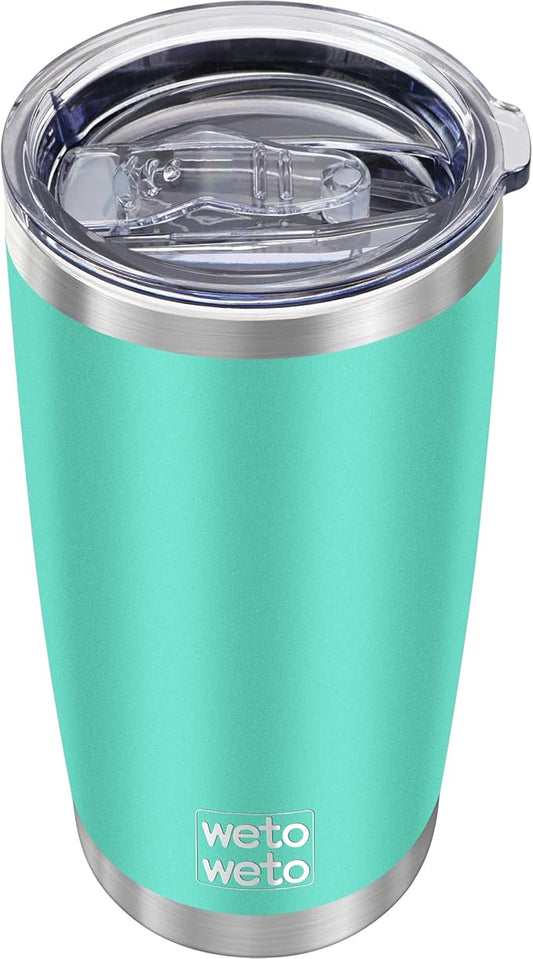 WETOWETO 20oz Insulated Stainless Steel Tumbler, Double Wall Vacuum Leak-proof Travel Coffee Mug, Powder Coated Water Cup (Cyan, 1 Pack)
