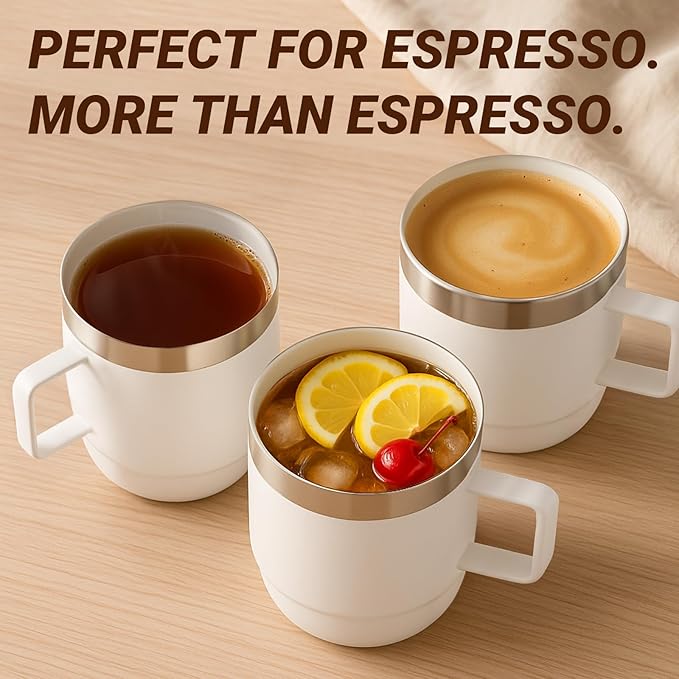 6 oz Espresso/Coffee Mug with Handle, Ceramic-Lined 18/8 Stainless Steel, Double-Wall Vacuum Insulated, Stackable, Dishwasher Safe, Fits Most Espresso Machines (Lilac, 2 Pack)