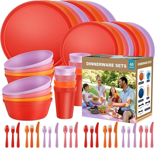 40-Piece Unbreakable Kids Dinnerware Set for Toddlers & Children, BPA-Free & Easy-Clean PP Plates and Bowls, Microwave & Dishwasher Safe, Complete Family Pack (Service for 8)