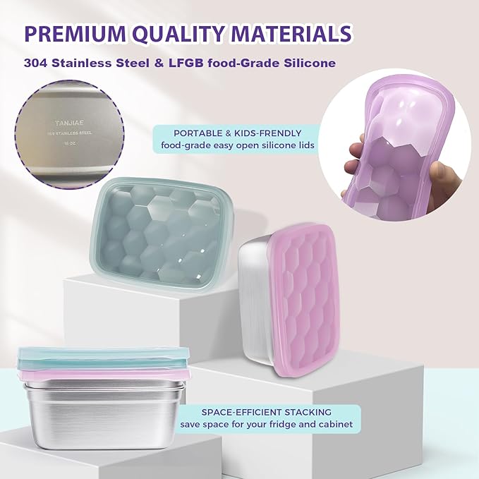 3-Pack Stainless Steel Snack Containers for Kids & Toddlers - 550ml (18oz) Leakproof Reusable Food Containers with LFGB Certified Lids | Stackable Metal Lunch Box for Daycare, School, Travel