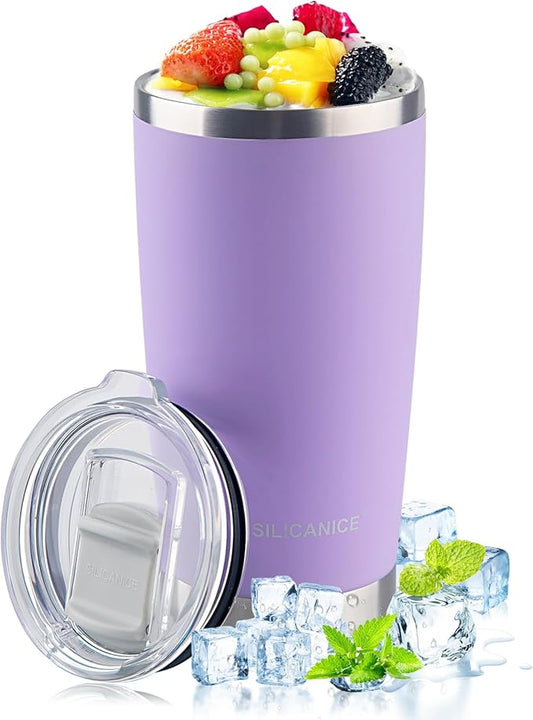 Purple 20 oz Coffee Tumbler With Lid Spillproof Cup Lid with Ball Plunger,Iced & Hot Bottle, Travel Coffee Mug,Car Cup Holder Friendly Gift For Women,Scratch Resistant Coated
