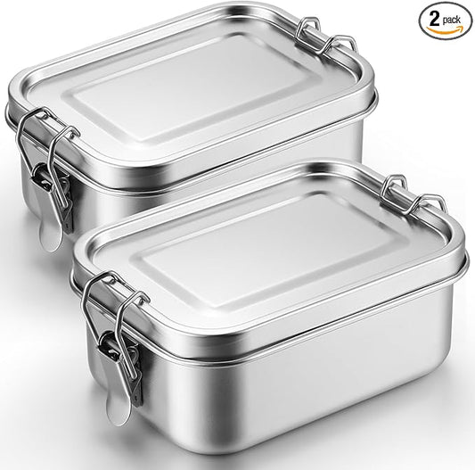 Umigy 2 Pcs Stainless Steel Bento Box 550ml Metal Lunch Box Food Storage Containers Metal Container, Lockable Clips to Leak Proof, Reusable Dishwasher Safe Lunch Snack Boxes for Work, School