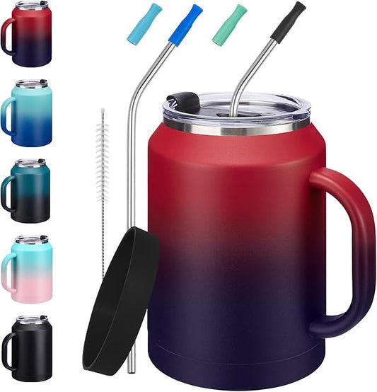 50oz Tumbler with Lid and Straw - Gulp, Protective Cup Mat, 50 oz Stainless Steel Coffee Mug for Travel Work, Double Wall Insulated Tumblers Metal Cups, Leak Proof Large Flask Jug Water Bottle