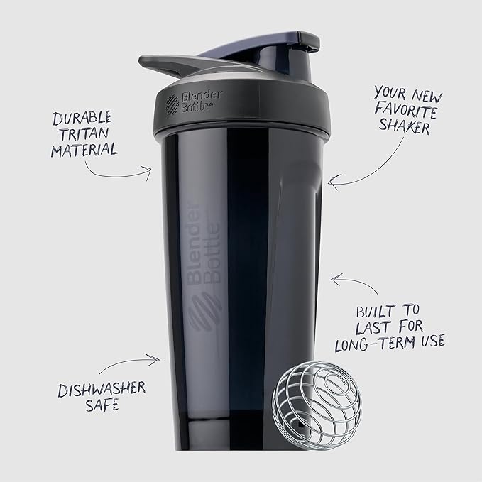 BlenderBottle Strada Tritan Shaker Bottle with Locking Lid, 28-Ounce, Black