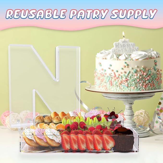 13.8" Extra Large Acrylic Letter Charcuterie Board Box, Reusable Fillable Letter Cake Candy Dish Display Serving Tray for Birthday Anniversary Party Decoration (N)