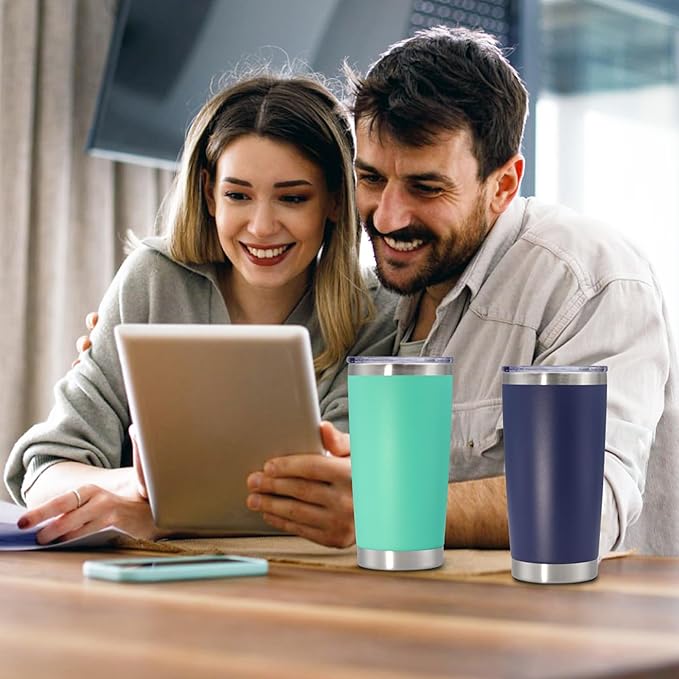 20 oz Tumbler with lid Double Wall Vacuum Insulated Tumblers Stainless Steel Coffee Mug Travel Coffee Tumbler Powder Coated Tumbler Cup Keep Hot&Cold - (Light Blue 1 Pack)