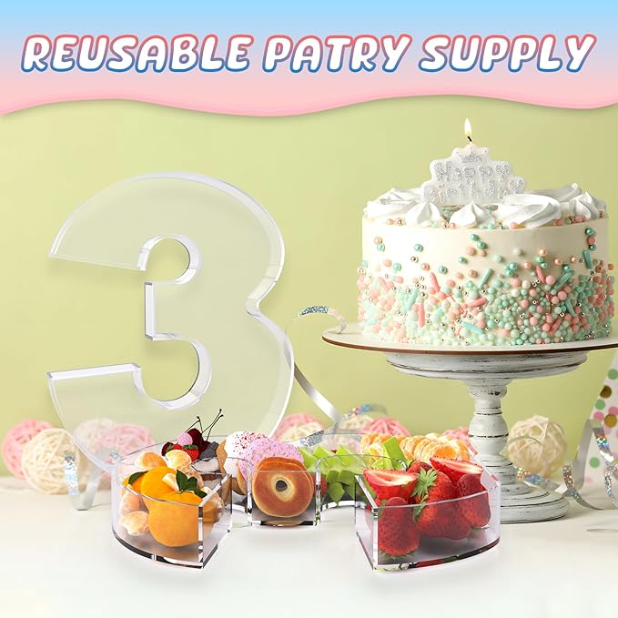 13.8" Extra Large Acrylic Number Charcuterie Board Box, Reusable Fillable Number Cake Candy Dish Display Serving Tray for Birthday Anniversary Party Decoration (3)